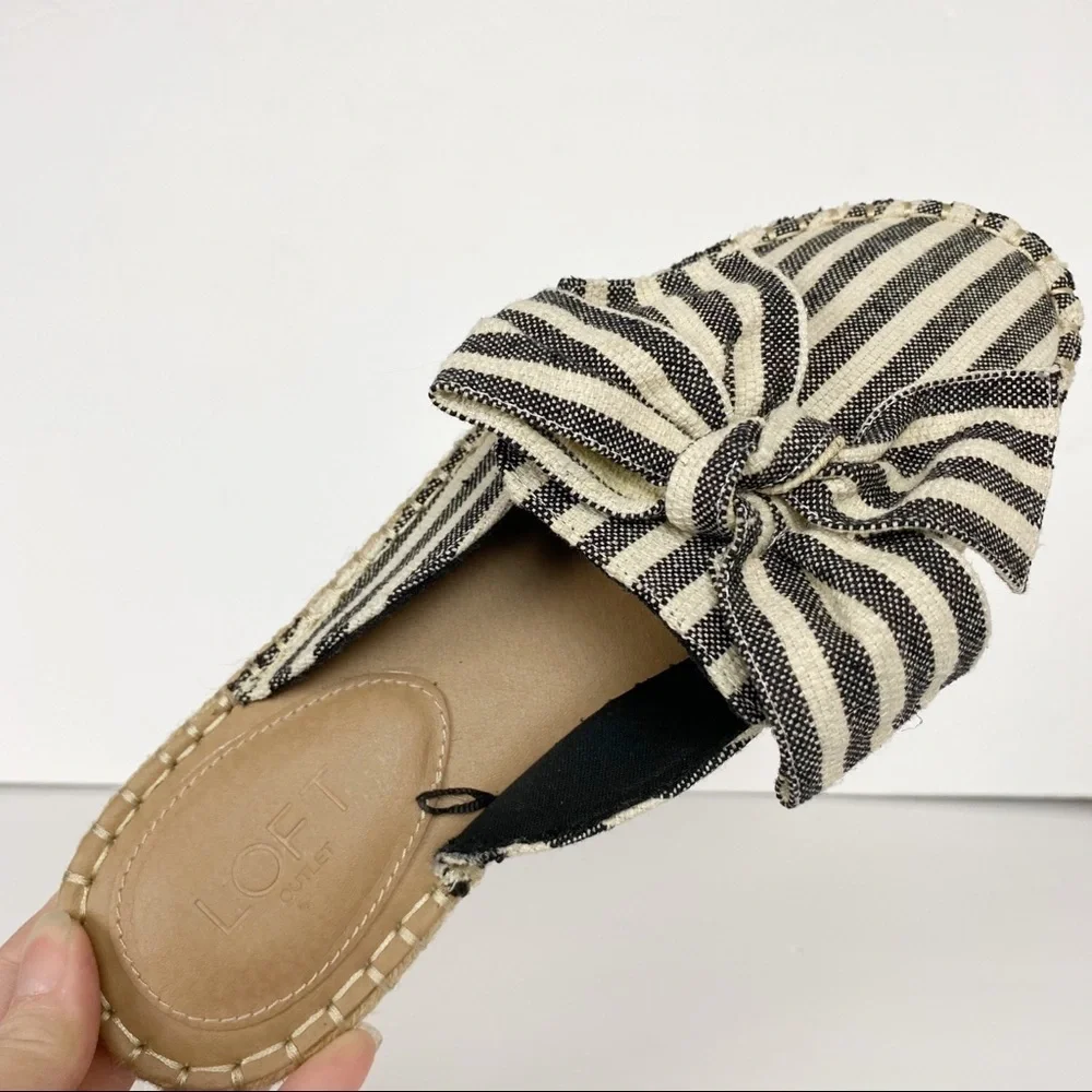 LOFT Canvas Stripe Bow Espadrille Mule Slip-On Shoes Size 10 - Picture 8 of 12